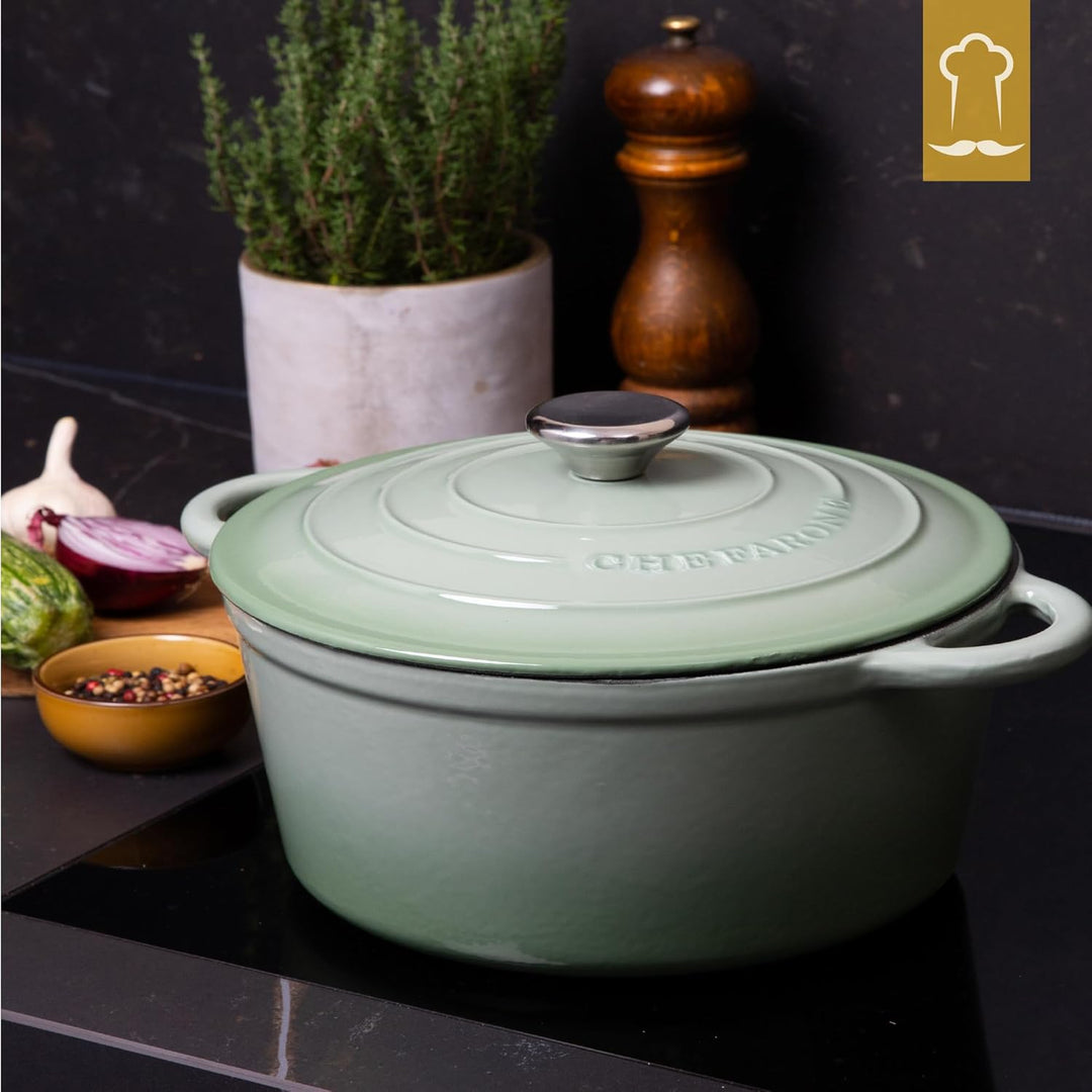 Chefarone Gusseisen Topf 26 cm 4,7 L emailliert - Schmortopf mit Deckel Induktion - Gusseisen Bräter