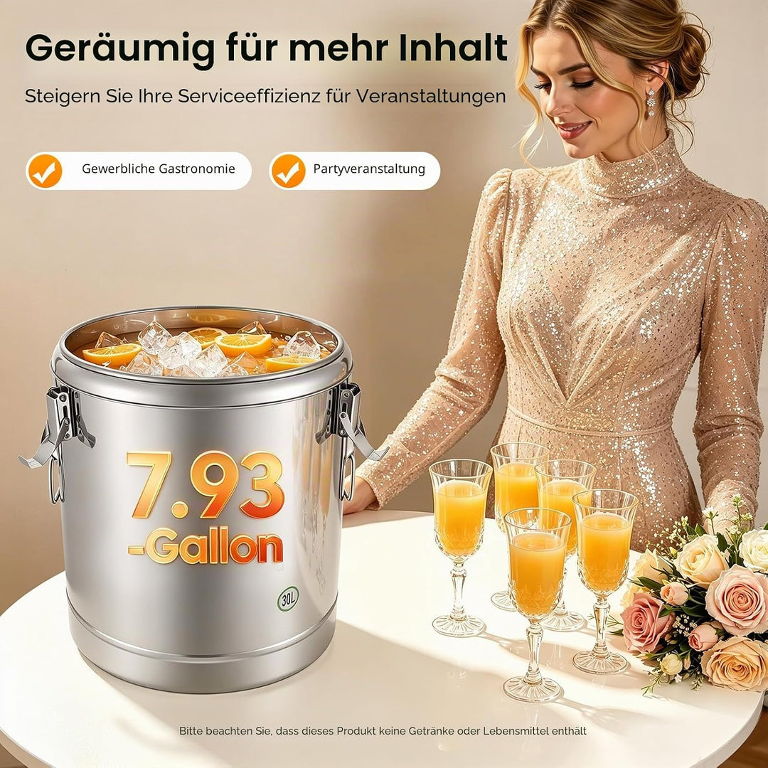 Transport Thermobehälter für Essen, 10/20/30L Gastro Warmhaltebehälter Isolierter Edelstahl Thermobo