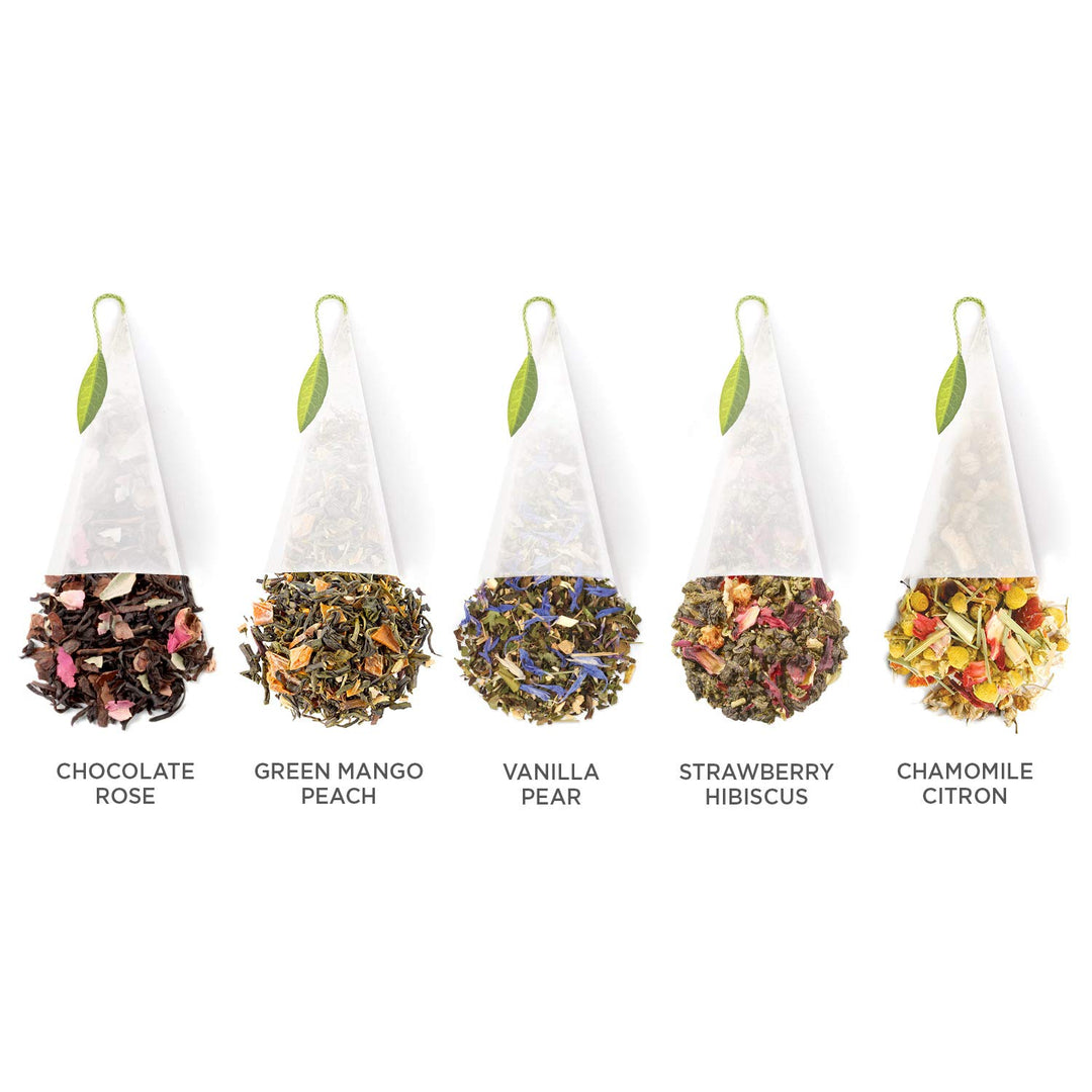 Tea Forte Geschenk-Set mit Kaffeetasse, Teetablett und 10 handgefertigten Pyramiden-Tee-Ei (Jardin)