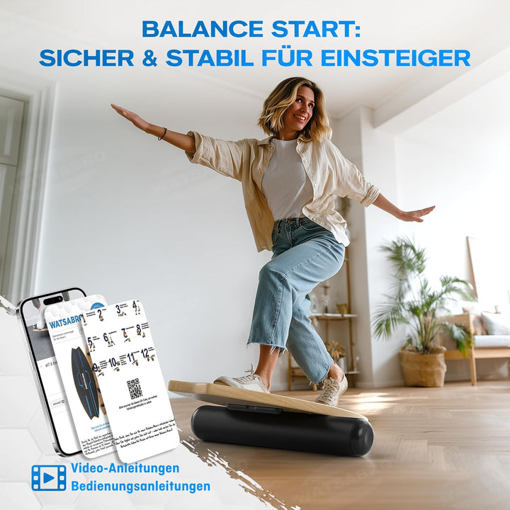 Balance Board Echtholz丨Rutschfest Gleichgewichtstrainer für Einsteiger und Profis丨Surf Balance Board