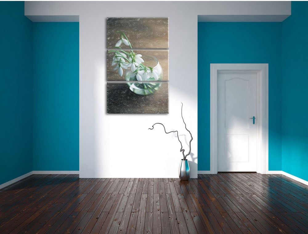 Pixxprint Schneeglöckchen in der Vase als Leinwandbild | Grösse: 3 Teilig (120x80) | Wandbild| Kunst