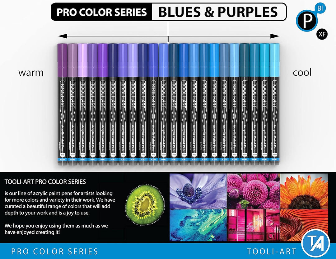 22 acrylstifte, Blau Und Lila, Pro Color Series Marker, 0,7 mm, Extra Feine Spitze Für Steinmalerei,