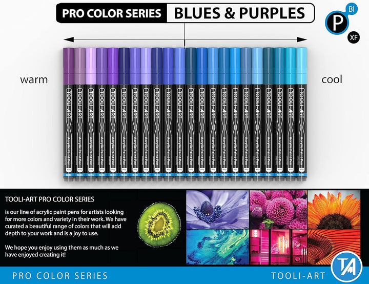 22 acrylstifte, Blau Und Lila, Pro Color Series Marker, 0,7 mm, Extra Feine Spitze Für Steinmalerei,