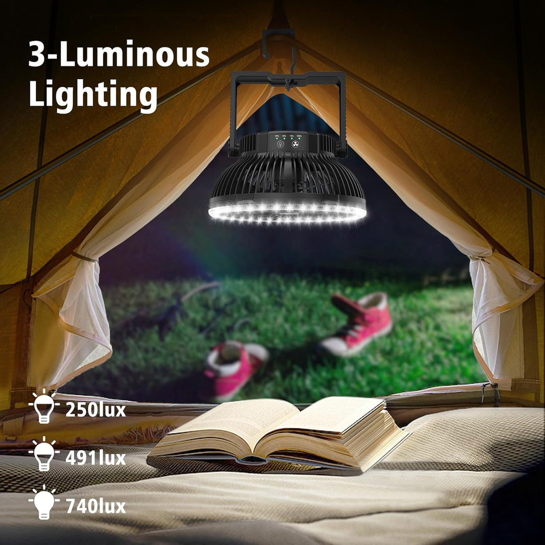 10.000 mAh wiederaufladbarer batteriebetriebener Campingventilator mit LED-Laterne, tragbarer Ventil