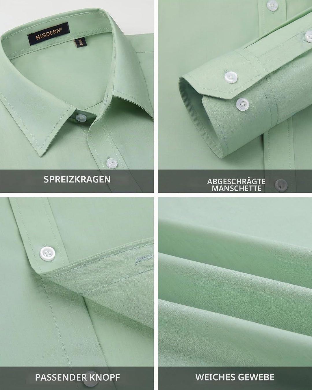 HISDERN Herrenhemd mit Krawatte und Einstecktuch, klassisches Button-Down-Shirt, passende Krawatte u