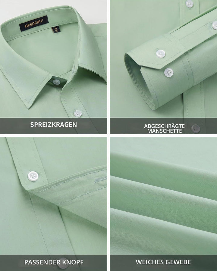 HISDERN Herrenhemd mit Krawatte und Einstecktuch, klassisches Button-Down-Shirt, passende Krawatte u
