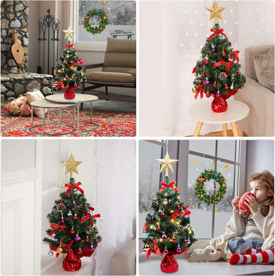 HAUSPROFI Weihnachtsbaum Künstlich LED 60CM, Mini Tannenbaum Künstlich mit Aufkleber/Lichterketten/2