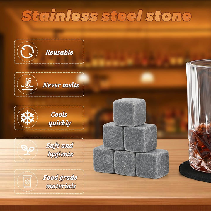 Whisky, Whisky Gläser Set, Whisky Steine Geschenkset, 8 Whiskey Steine & 2 Twisted Whisky Gläser & 2