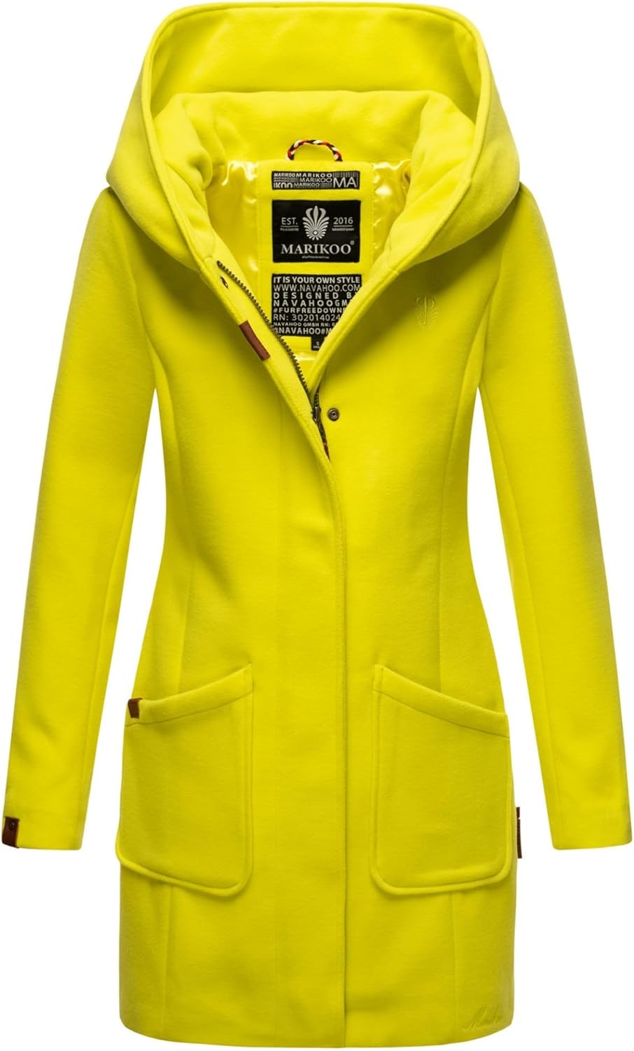 MARIKOO Damen Mantel Trenchcoat Wintermantel Übergangs Jacke Parka Lang B819 XS Lime-Green, XS Lime-