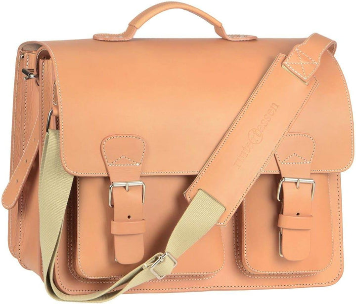 Ruitertassen Lehrertasche Leder 40cm 3 Fächer Schultasche Aktentasche Natur braun Damen Herren