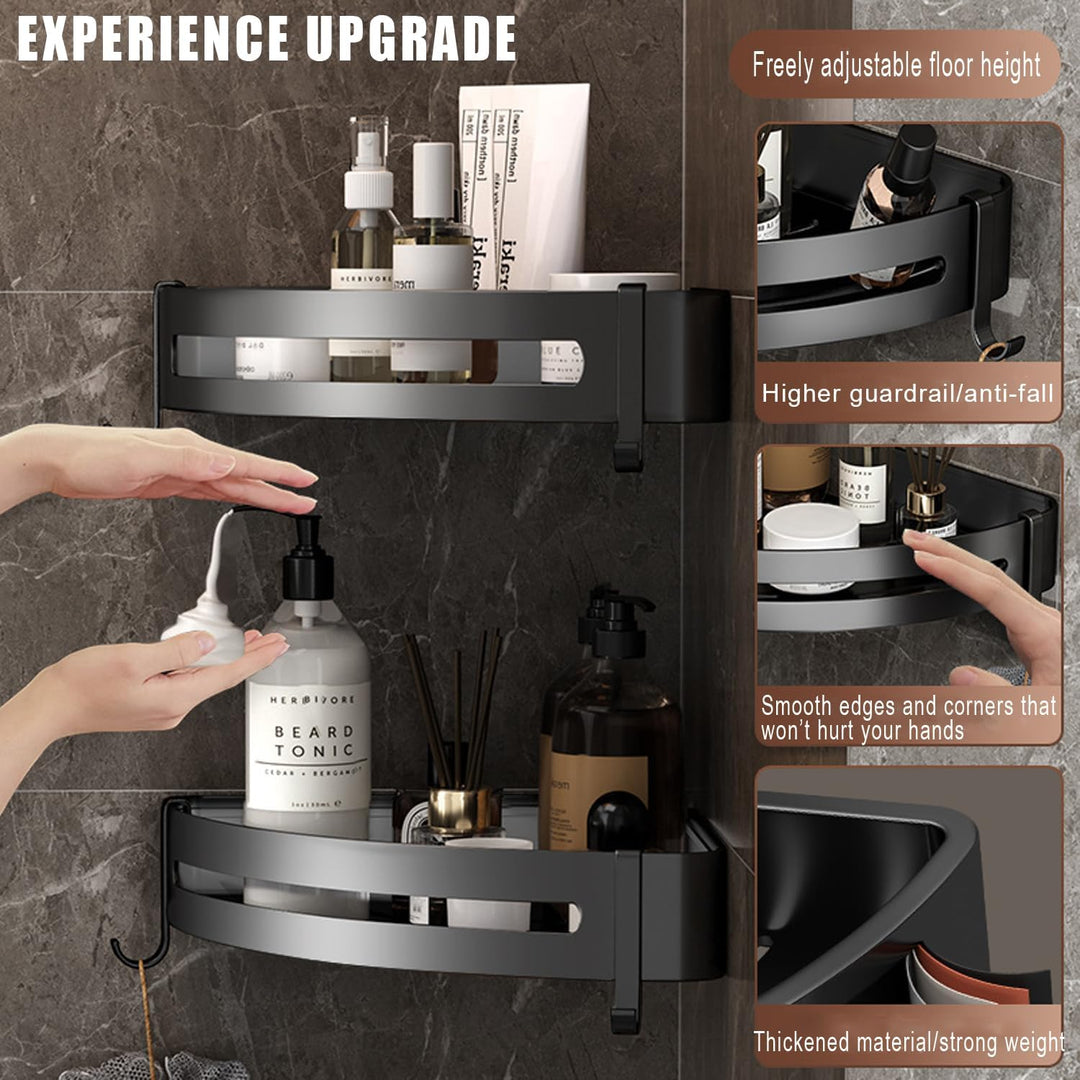 Duschablage Ohne Bohren, Badezimmer Regal mit Haken und Seifenständer,Duschregal Ecke für Badezimmer