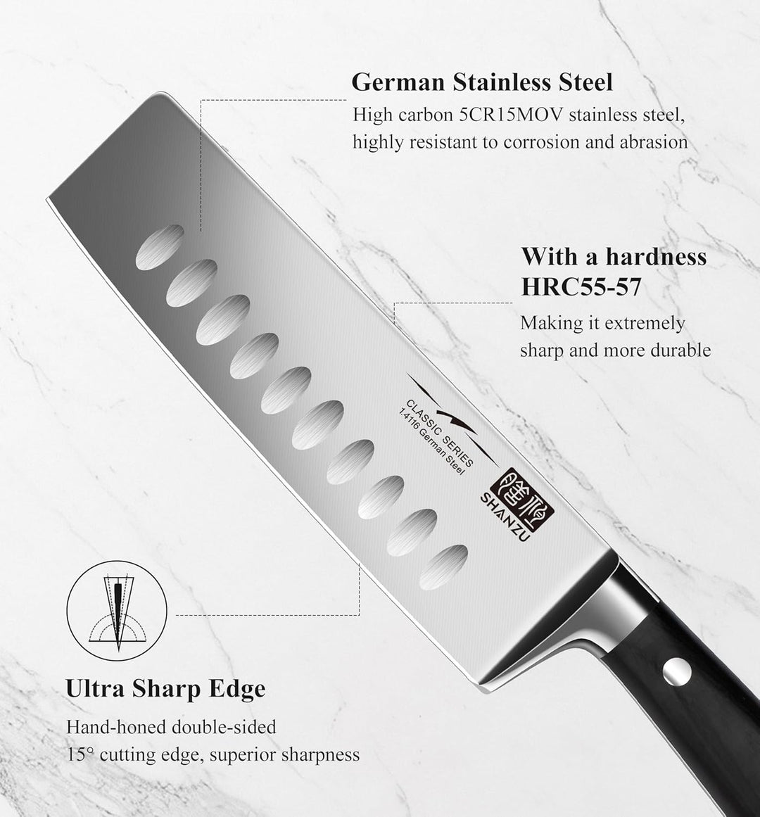 SHAN ZU Kochmesser Nakiri Küchenmesser Profi Messer Chefmesser 16.5 cm Allzweckmesser Deutscher Edel