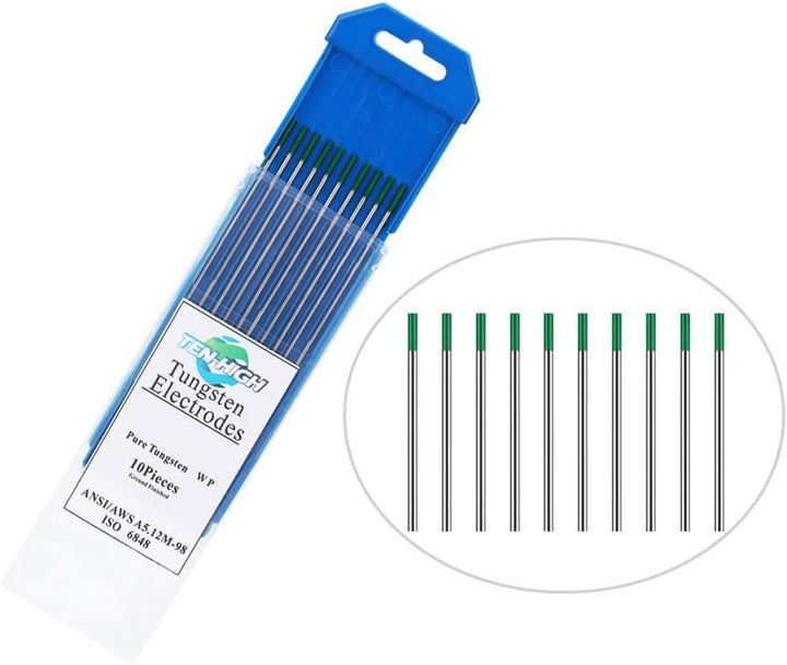 TEN-HIGH WIG Wolfram Elektrode WP 1,6 x 150 mm 10x Wolframnadeln für WIG Schweissen, Grün, 1,6 x 150