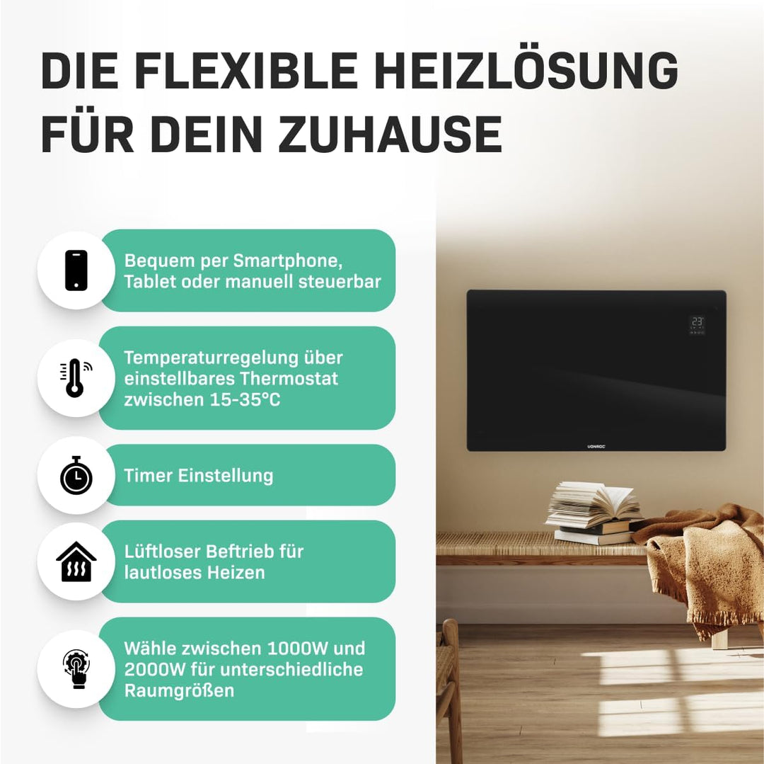 VONROC Elektroheizung energiesparend 2000W - Konvektor Heizung [24qm Räume] - Mobile Elektrische Hei