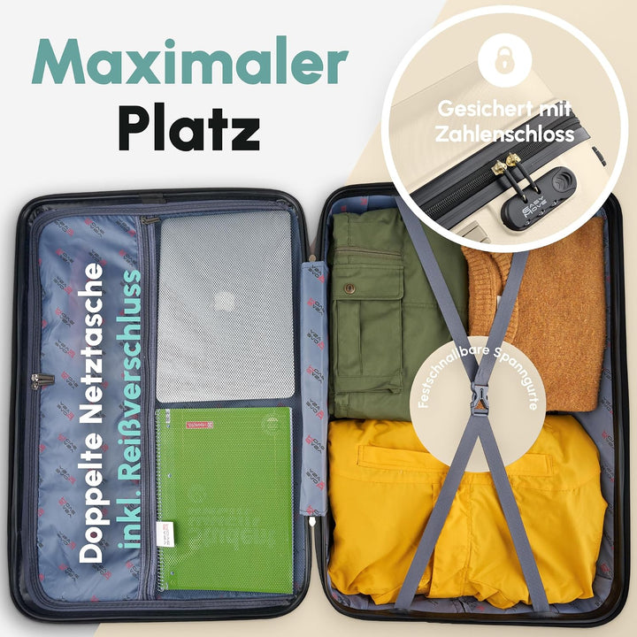 Easy Move ABS Hartschalenkoffer [ERGONOMISCH &amp; SICHER] - Grosser Trolley Koffer mit 360° Rädern, Zah