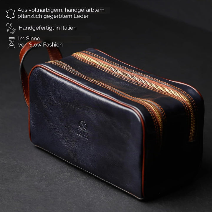 Kulturbeutel Leder Herren - Kosmetikbeutel - Waschtasche für Männer - 100% Echtleder - Hochwertige K