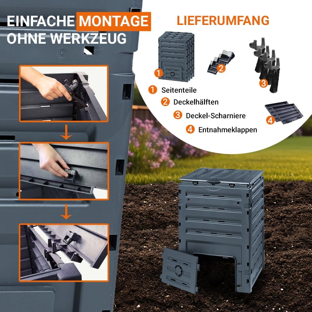 GARANTIA ECO-Master Kunststoff Komposter 300 Liter schwarz - Komposter Garten, Abfall & Recycling, S