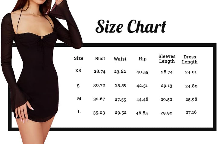Zebaexf Damen Mesh Kleid Lange Puffärmel Mini Bodycon Sweet Neck Party Minikleider für Frauen L-XL M