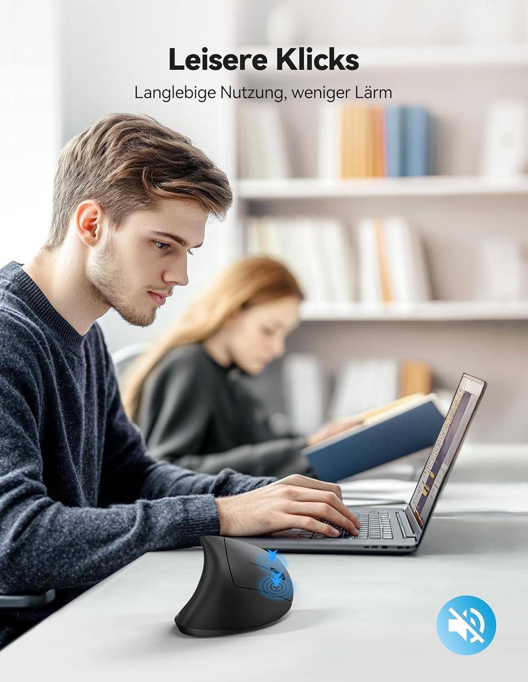 TECKNET Ergonomische Bluetooth Maus, Jiggler Wiederaufladbar Kabellose Maus (BT 5.0/3.0 + 2.4G), 6 E