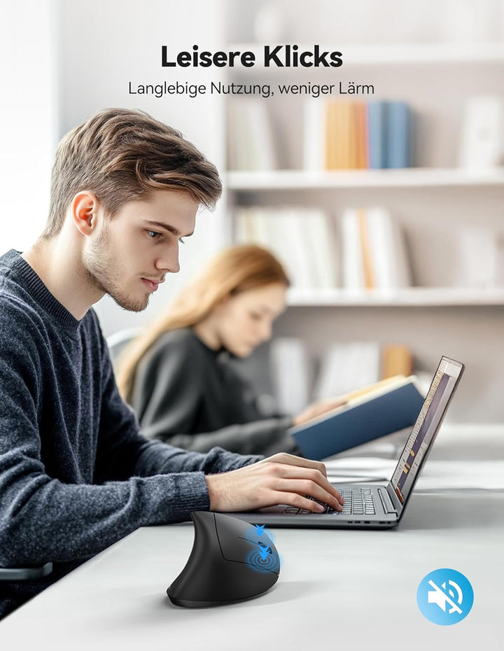 TECKNET Ergonomische Bluetooth Maus, Wiederaufladbar Kabellose Vertikale Maus (BT 5.0/3.0 + 2.4G), 6