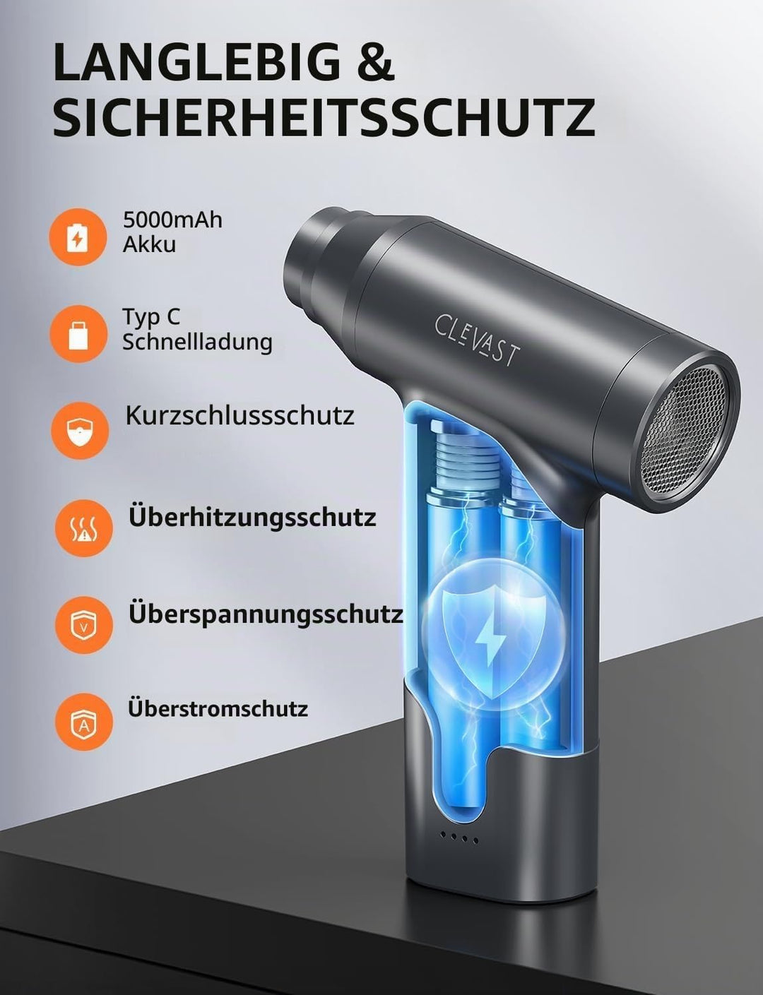CLEVAST Elektrische Staubgebläse (Dunkelgrau), Dunkelgrau