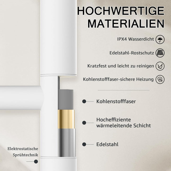 Handtuchheizkörper Elektrisch, 180°Drehung Handtuchwärmer 85 × 52cm, Weiss Handtuchheizkörper mit LE