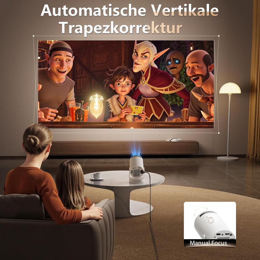 Smart Mini Beamer, Upgraded Hi-Fi Mini-Projektor mit 4K-1080P-Unterstützung, 300 ANSI-Lumen, WIFI6 &