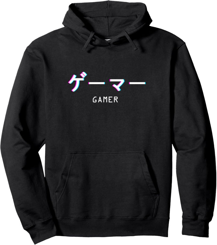 Gamer Gaming Japanischer Text Vaporwave Retro Pullover Hoodie