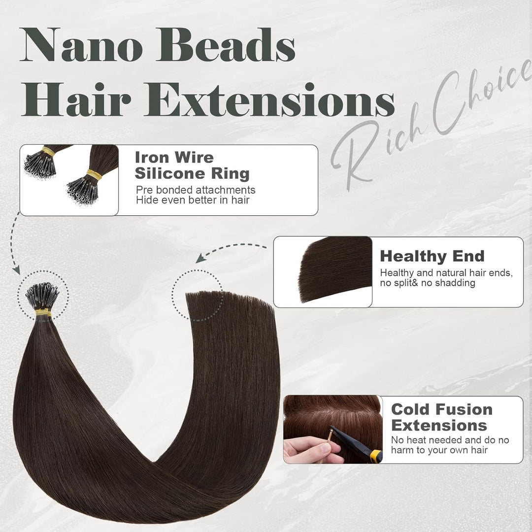 Rich Choices Extensions Echthaar Nano Bondings 35cm #2 Dunkelbraun Nano Ring Extensions Echthaar Inv