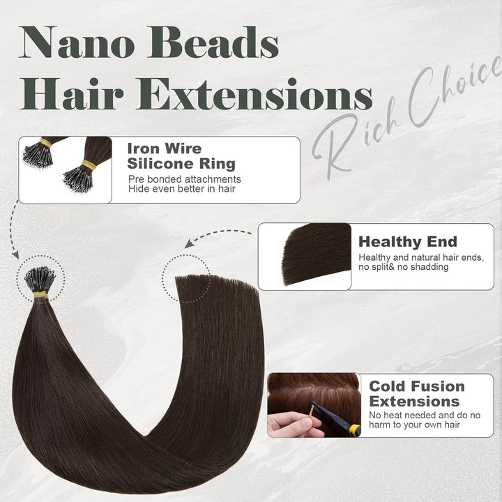 Rich Choices Extensions Echthaar Nano Bondings 35cm #2 Dunkelbraun Nano Ring Extensions Echthaar Inv