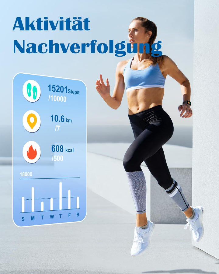 RUIMEN Smartwatch Damen Herren mit Telefonfunktion Fitnessuhr Schrittzähler Uhr mit Pulsmesser SpO2