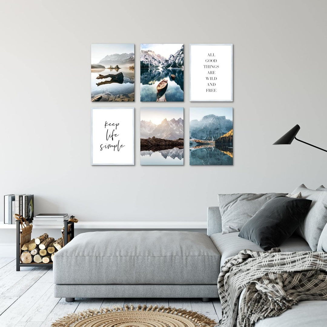 Novart Wandbilder - KEIN EXTRA RAHMEN BENÖTIGT - Wohnzimmer Schlafzimmer - Bilder Modern See Berge b