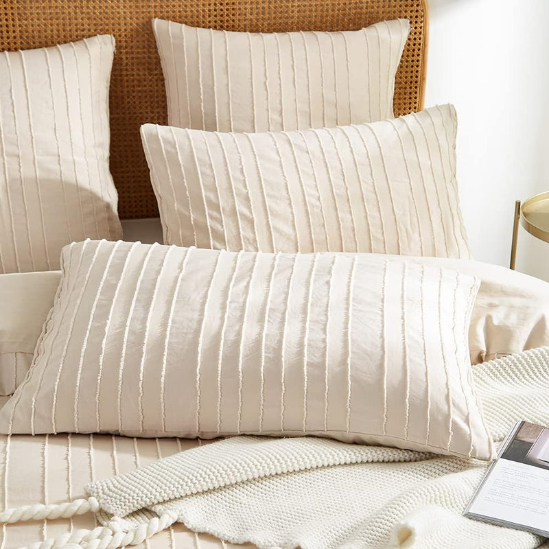 AShanlan Boho Bettwäsche 200x220 Beige Getuftet Stickerei Gestreift Bohemian Style Bettbezug Super W