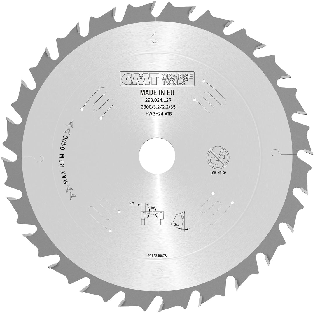 CMT Orange Tools Kreissägeblatt HW 300 x 3,2 / 2,2 x 30 Z=24 10° ATB - 293.024.12M - für ausrissfrei