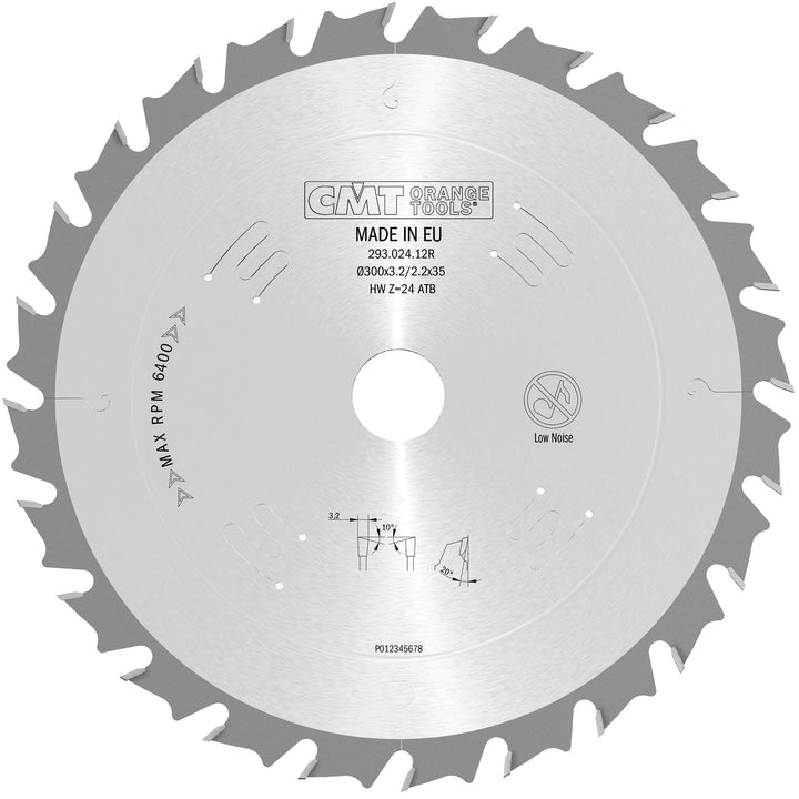 CMT Orange Tools Kreissägeblatt HW 300 x 3,2 / 2,2 x 30 Z=24 10° ATB - 293.024.12M - für ausrissfrei