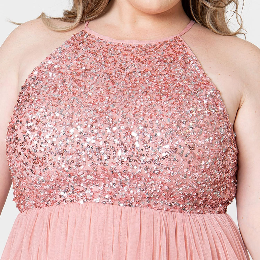 Maya Deluxe Damen Maxikleid Brautjungfer Neckholder Pailletten Verziert Abschlussball Hochzeit Dleid