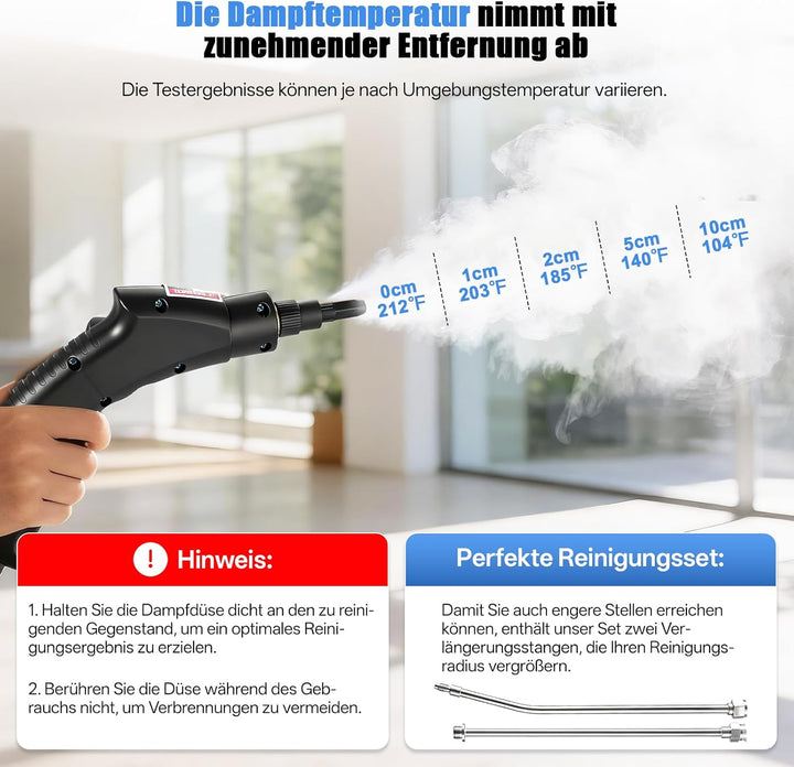 Dampfreiniger Handgerät, 1600W Handdampfreiniger mit 1.4L Tank Handdampfreiniger, Dampfdruck 3 Bar,
