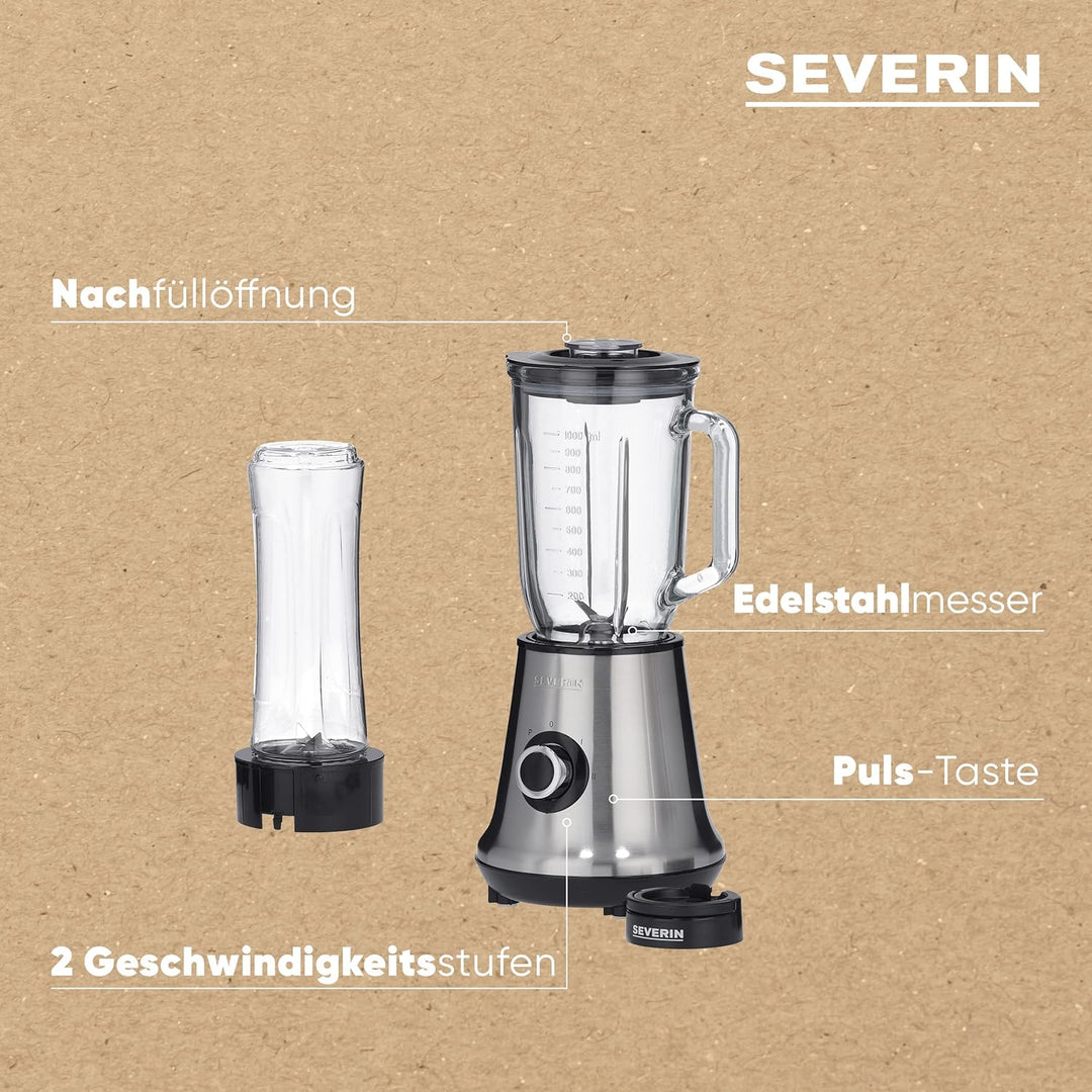 SEVERIN Multimixer, 2-in-1 Stand Mixer und Smoothie Maker mit 1 l Glas-Mixbehälter und Trinkbecher,