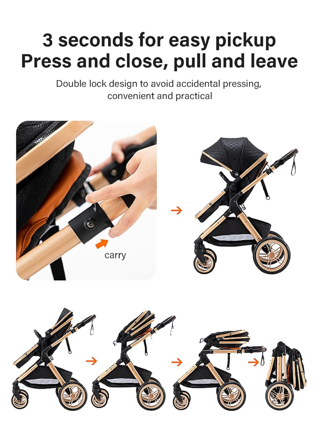GLOKID Kinderwagen 3 in 1,Reisesysteme, Babywanne,Buggy&Sportsitz,Tragbarer,Voll-Gummireifen,Mit Ein