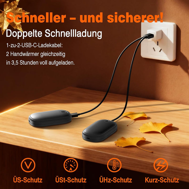 Handwärmer Elektrisch Split-Magnetic 2er-Pack (5000mAh), Ultra Kompakt, &amp; Schneller Aufheizen, Wiede