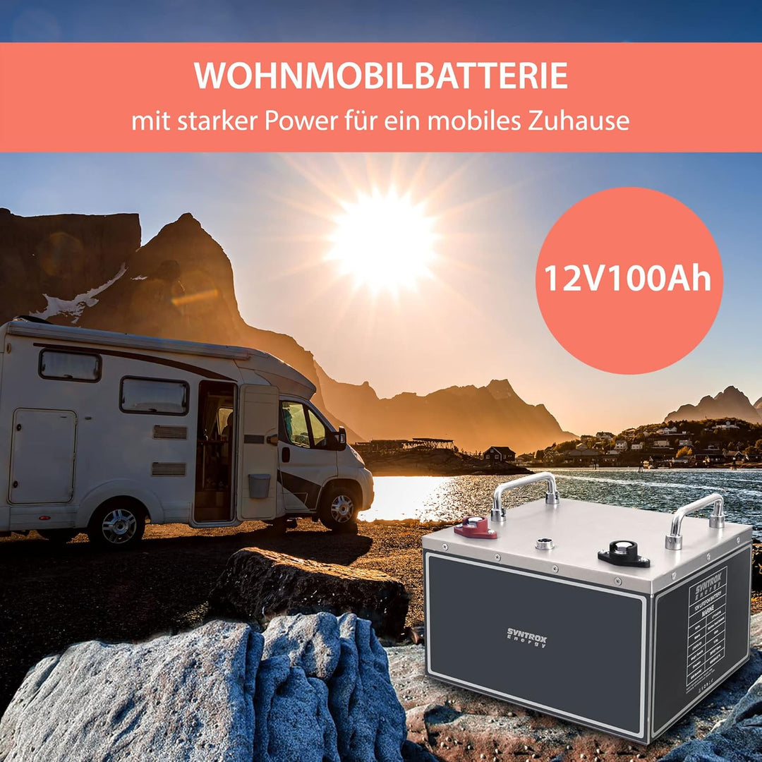 Syntrox Germany Energy Lithium LiFePO4 Wohnmobil Untersitz Batterie Akku 12,8V BMS mit Bluetooth 100