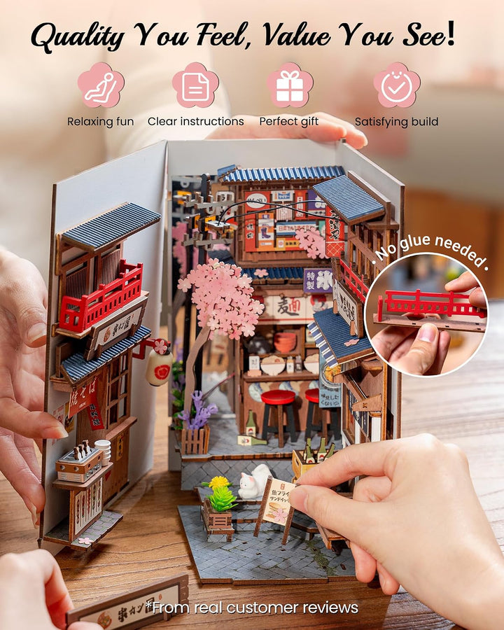 Rolife Book Nook Kit Sakura Weinallee Booknook Japanischer Stil Izakaya DIY Miniaturhaus Kit für Erw