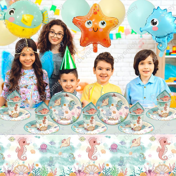 Doyomtoy Ozean Geburtstag Deko, 68 Stück Baby Shower Partygeschirr Ozean Geburtstag Party Set Geburt