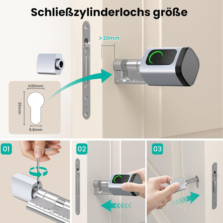 AVATTO Smart Türschloss mit Fingerabdruck & Passwort für 60-90mm Türen, Elektronischer Schliesszylin