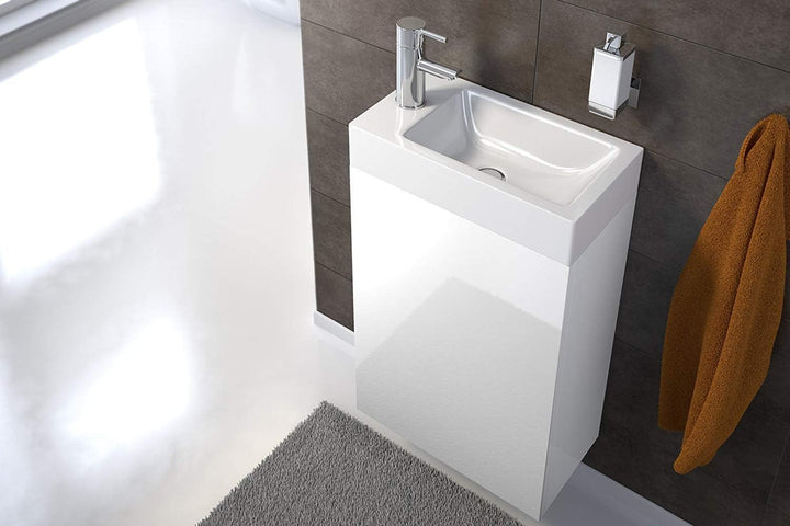 SAM Waschplatz Vega, Kleiner Waschtisch 40 x 22 cm, Weiss Hochglanz, Tür mit Push-Open-Funktion, Kun