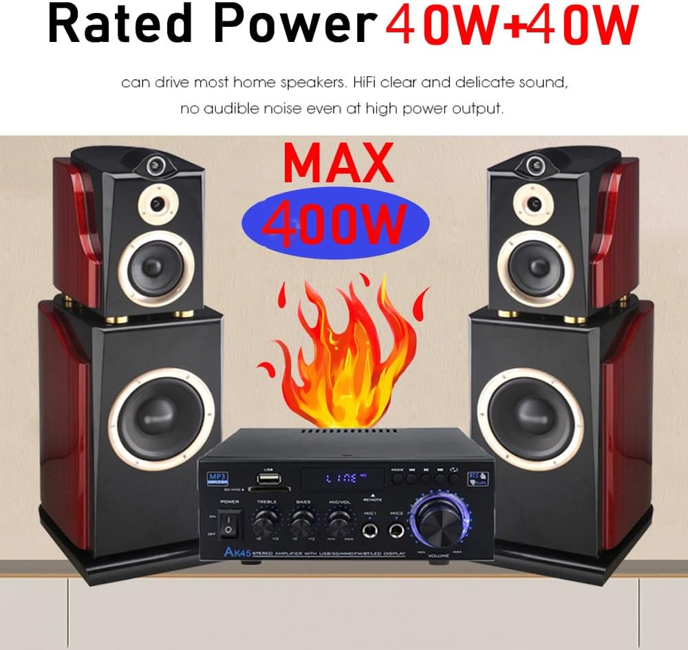 HiFi-Verstärker WOOPKER Mini Verstärker, 500W,2 Kanäle Bluetooth Verstärker HiFi Stereo w/UKW-Radio,