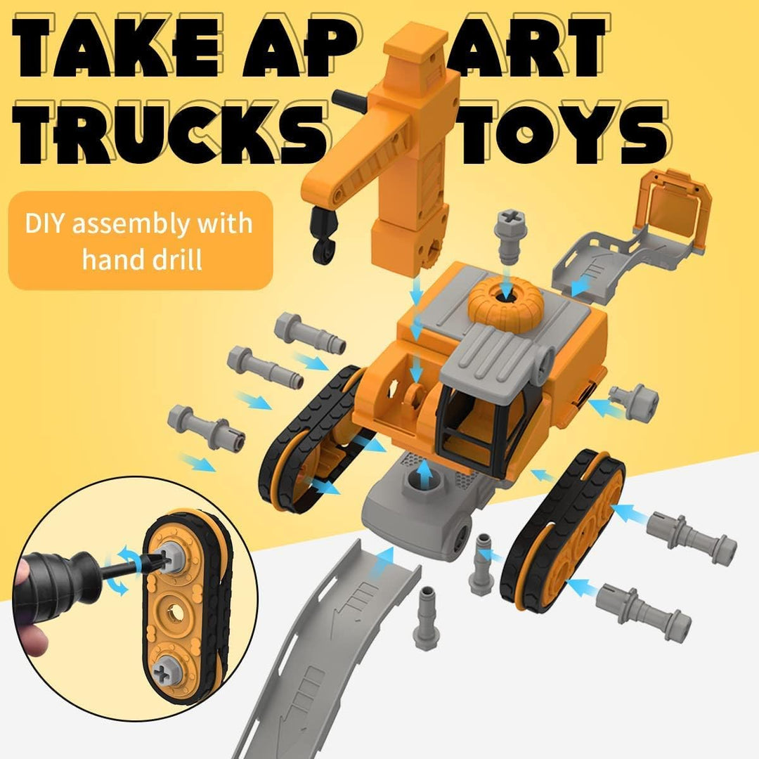 4 in 1 DIY Auseinander Nehmen Auto Toys, Baufahrzeuge Set Gebäude Bagger Kran LKW Spielzeug Interakt