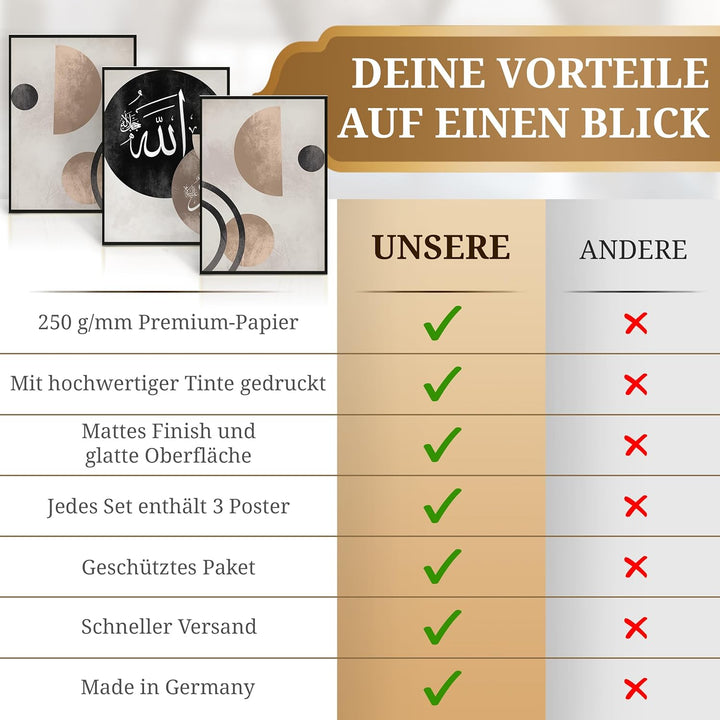 HAVA Artwork Abstract Poster Set XXL 61x91cm mit Rahmen, Islamische Poster, Islamische Bilder, Islam
