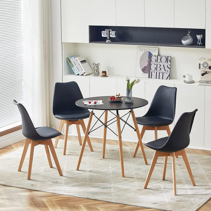 H.J WeDoo Esstisch Rund Küchentisch Modern Retro Kaffeetisch mit Buche Holz Beine Schwarz 80 x 75 cm