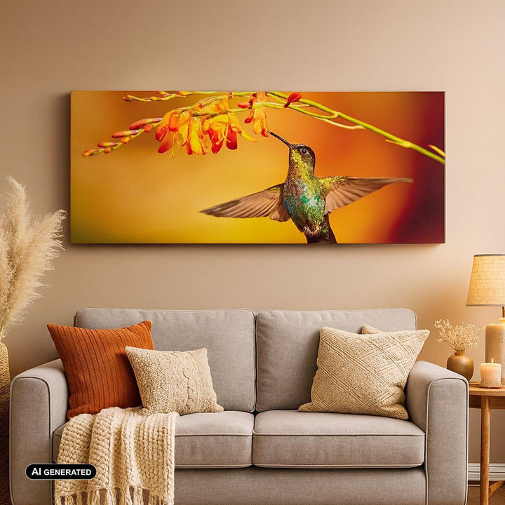 Panorama Bilder auf Leinwand 100x40cm Leinwandbild Kolibri Vogel Sommer Gross Wanddeko Bild Schlafzi